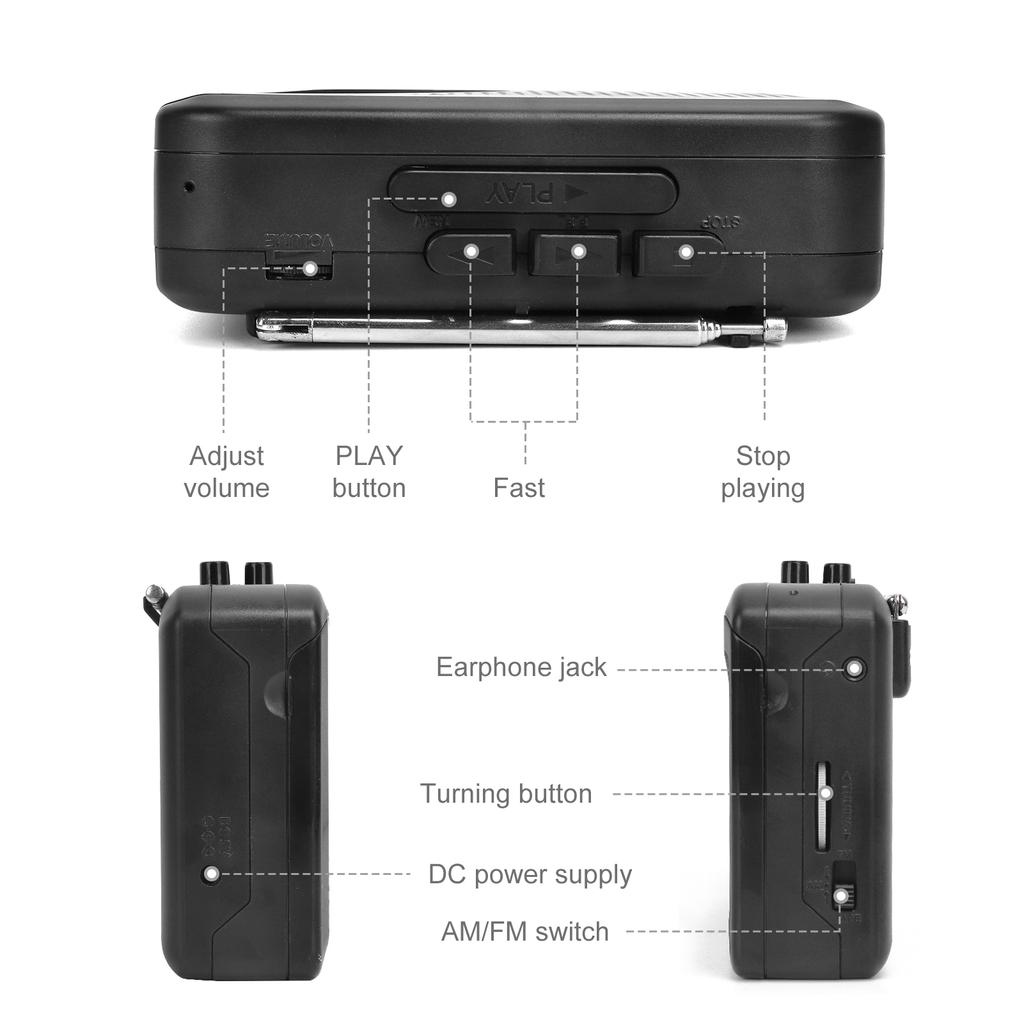 Portable Cassette Tape Player Built-in Speaker Walkman AM/FM Radio with 3.5mm Eeadphone Jack Stereo Tape Music Player