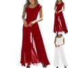 Womens Casual Sleeveless High Waist Round Neck Chiffon Overlay Jumpsuit Loose Romper Long Pants