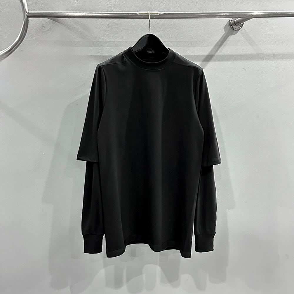 SUBHUMAN Мужская футболка весна/лето 2024 из двух частей, трикотажная, двухслойная, однотонная, свободная, с длинным рукавом