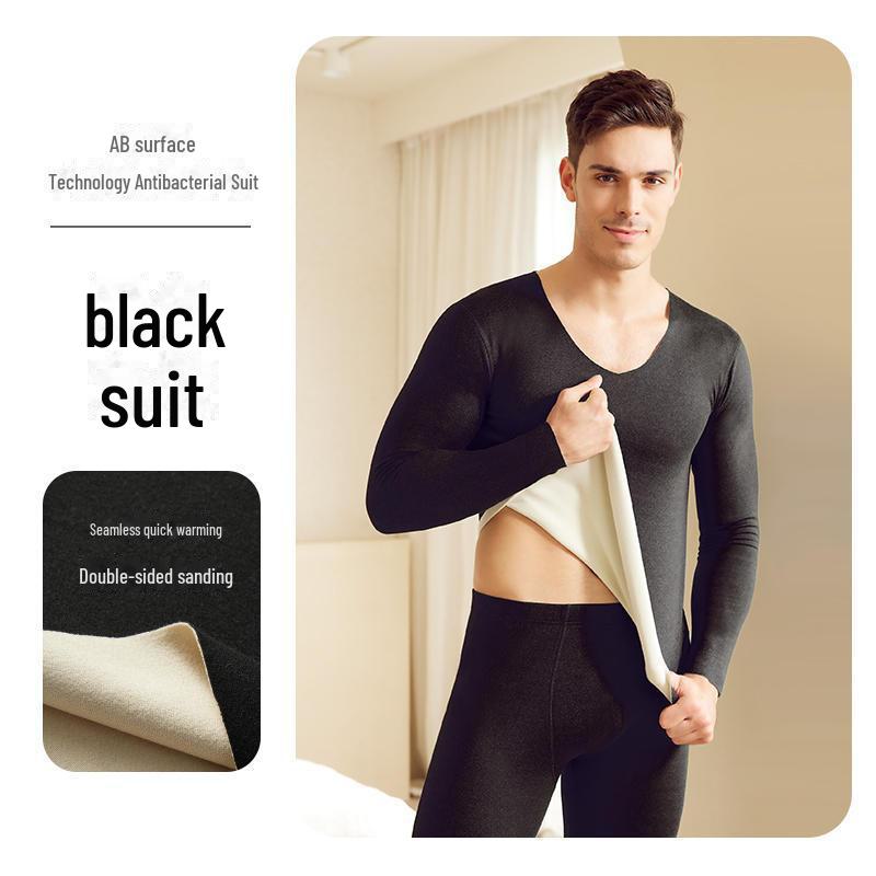 Комплект мужского термобелья: Бесшовный, плотный, сохраняющий тепло осенне-зимний костюм с двухсторонним немецким бархатом.