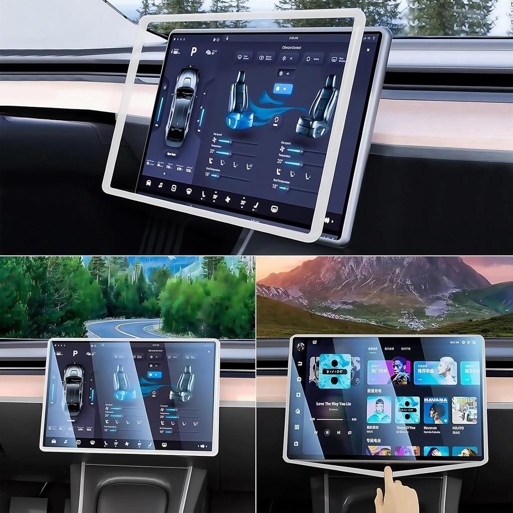 2 шт. Защитная декоративная рамка Совместимо с Tesla Model 3 Y -2024 2026 Рамка края экрана Чехол зеркала заднего вида Внутренние силиконовые украшения Центр