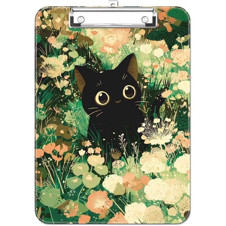 Plastic Cute Clipboard Low-Profile Metal Clip, A4 Letter Size 9 x 12.5 in, 8.5 x 11 Paper Clip Board for Teachers, Nurses, Classroom,Cute Black Cats