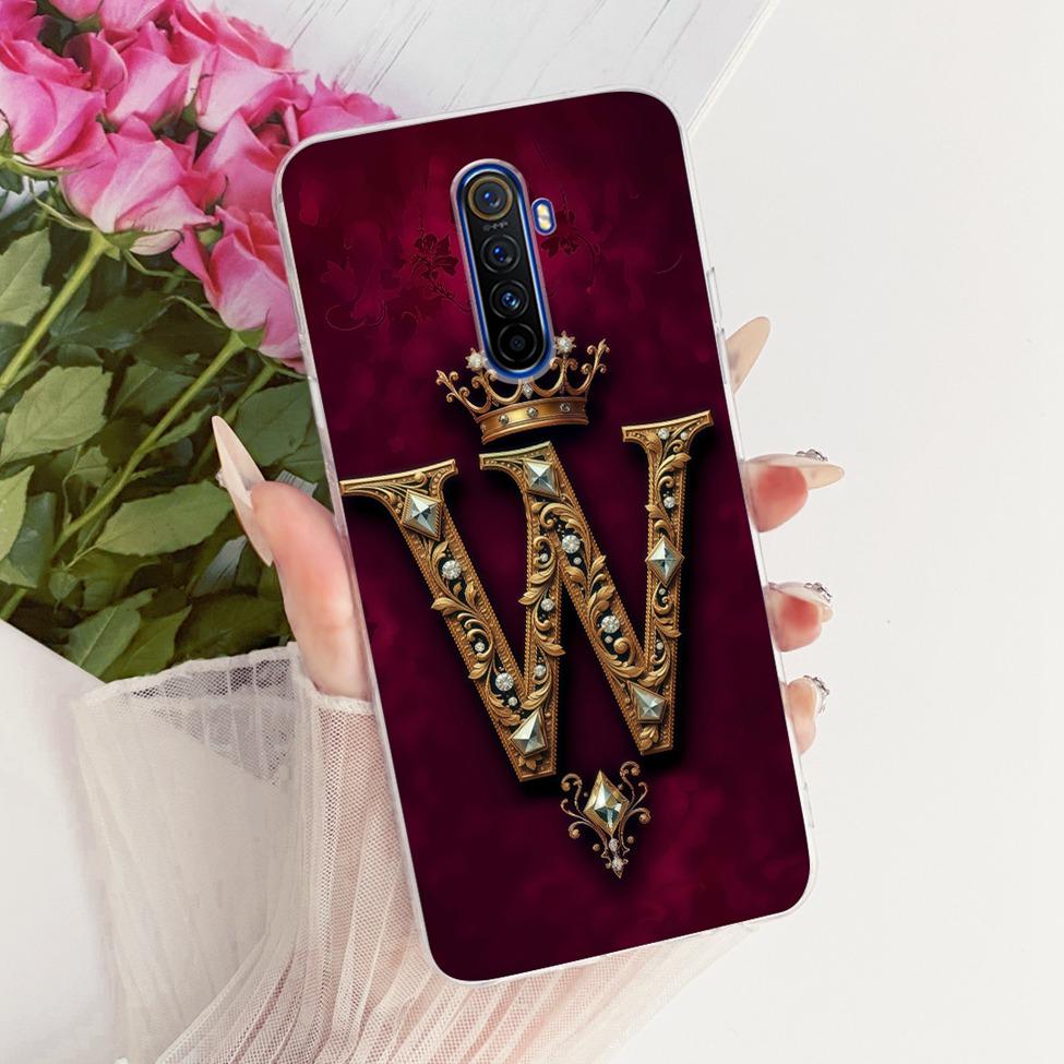 For Realme X2 Pro Case RMX1931 Transparent Luxury Crown A-Z Letters 2D Painted Soft Bumper Cover For Real me X2 Pro Casing