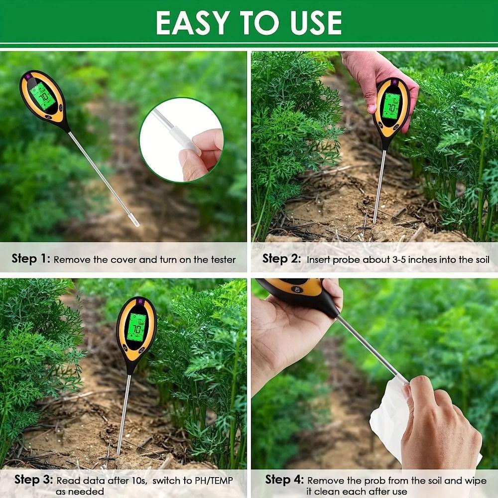 4 in 1 Soil Tester LCD Screen Soil Thermometer Soil Survey Instrument  For Garden Lawn Farming