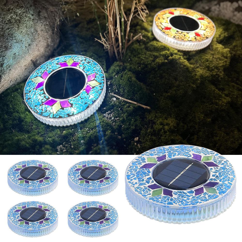 4/2/1PCS Solar Disk Light Waterproof Outdoor Glass Garden Stake Lighting Colorful Decorative Pathway LED Lights Dusk to Dawn