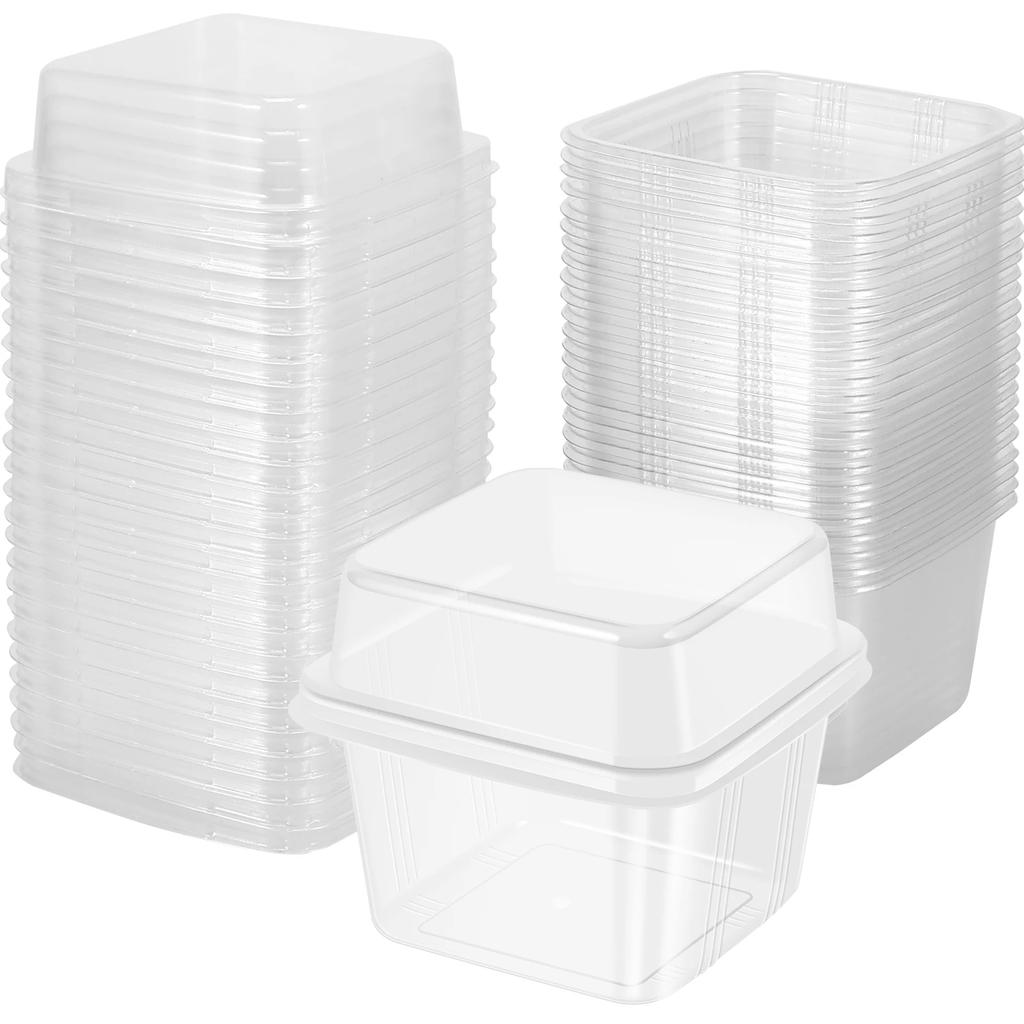50Pcs Plastic Dessert Cups 8oz Clear Square Single Dessert Box Sealed Cake Storage Box for Muffins Cupcake Pudding Mousse Party