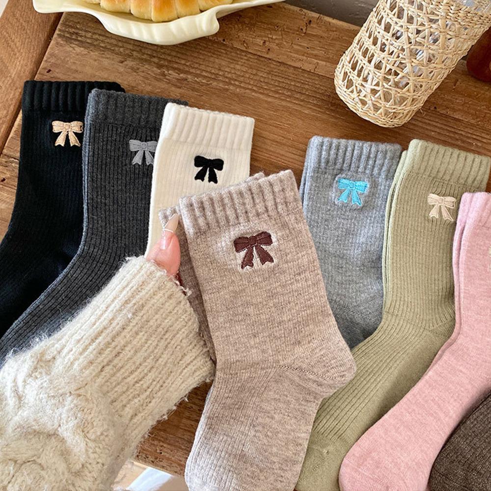 Thickened Women's Mid-Calf Socks Warm Seamless Socks Fashion Bow Knot Socks  for Women Girls