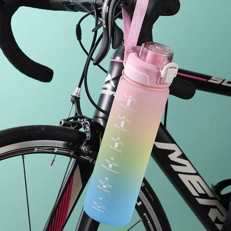 1Liter Large Capacity Sports Water Bottle Gradient Color Drinking Bottles With Scale Outdoor Camping Cycling Hiking Gym Jugs