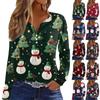 Women's T Shirt Tee Christmas Print Button Long Sleeve Daily Weekend Fashion Basic V- Neck Regular Top