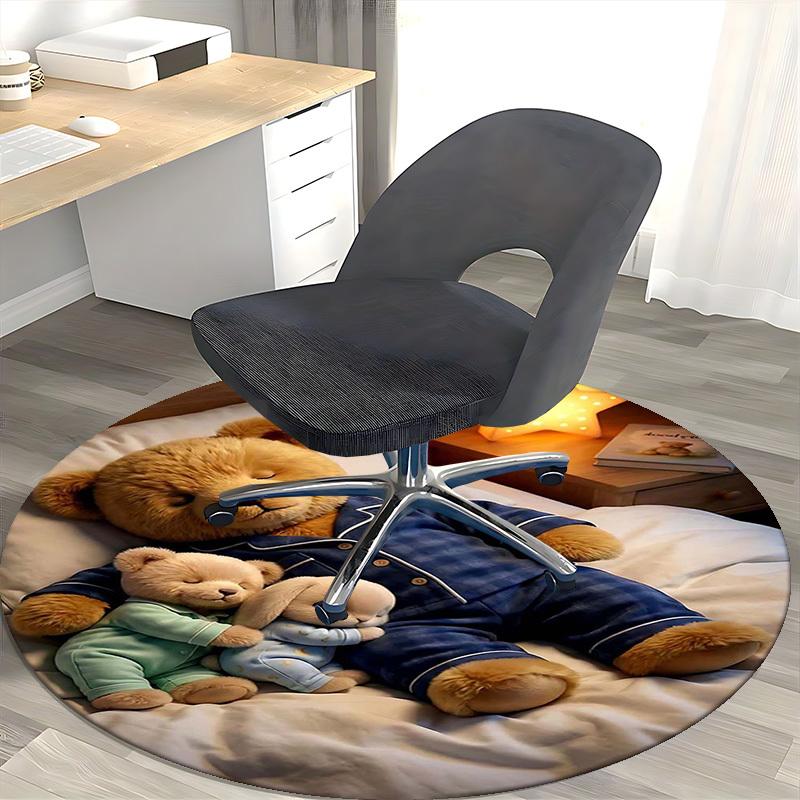 1pc Anime Design Round Carpet - Cute Teddy Bear and Bunny Print Chair Mat for Office, Home Decor, Living Room, Bedroom, Game Room Decoration.D003