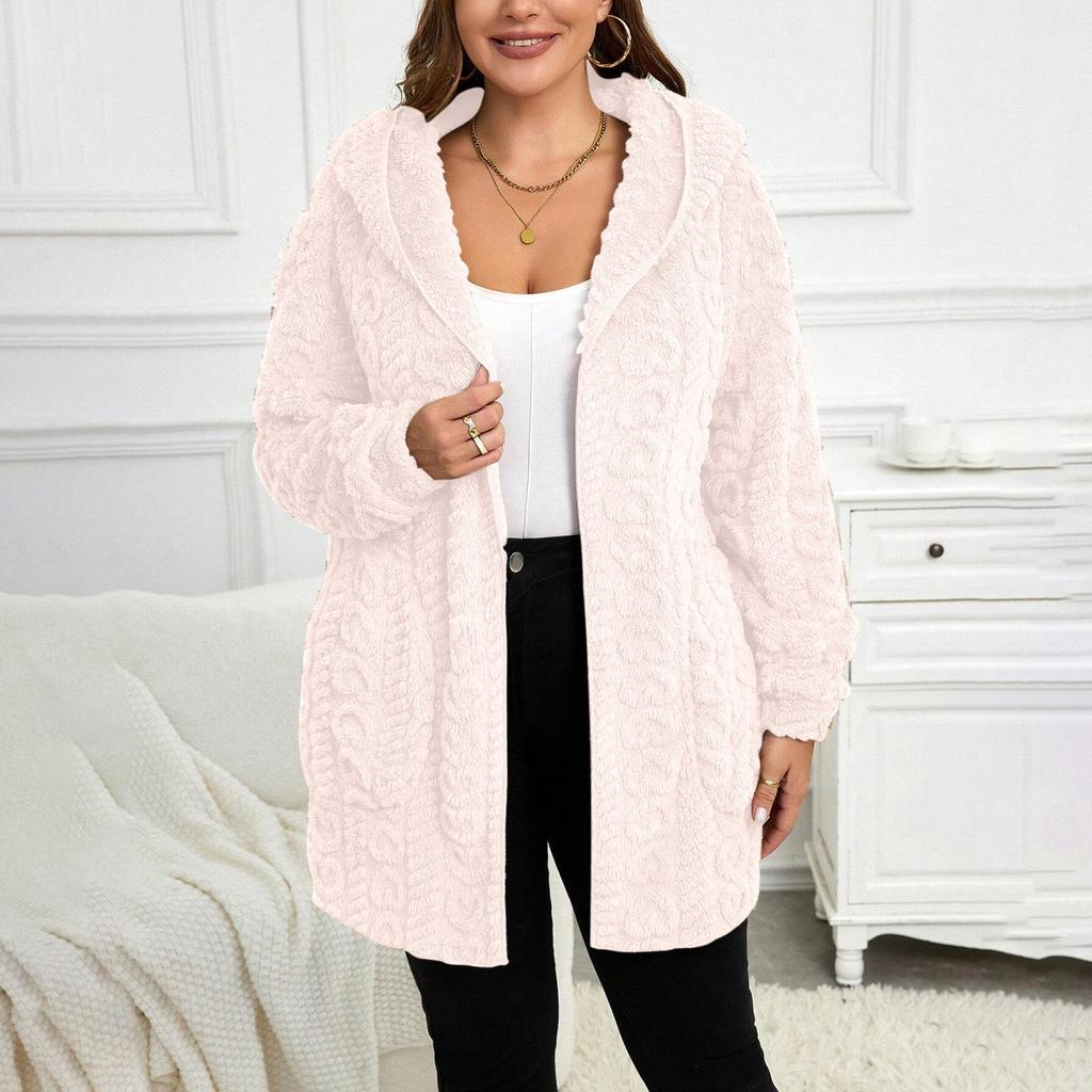 Women's Winter Clothing Women Hooded Cardigan Fuzzy Jacket Winter Open Front Fleece Coat Outwear
