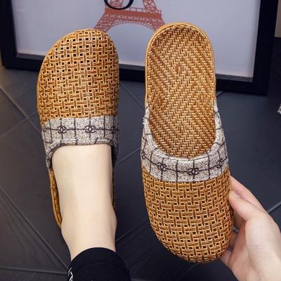 Домашние тапочки летние дышащие домашние плетеные из соломы с закрытым носком на плоской подошве из ротанга и травы для мужчин и женщин нескользящие европейский лен для помещений