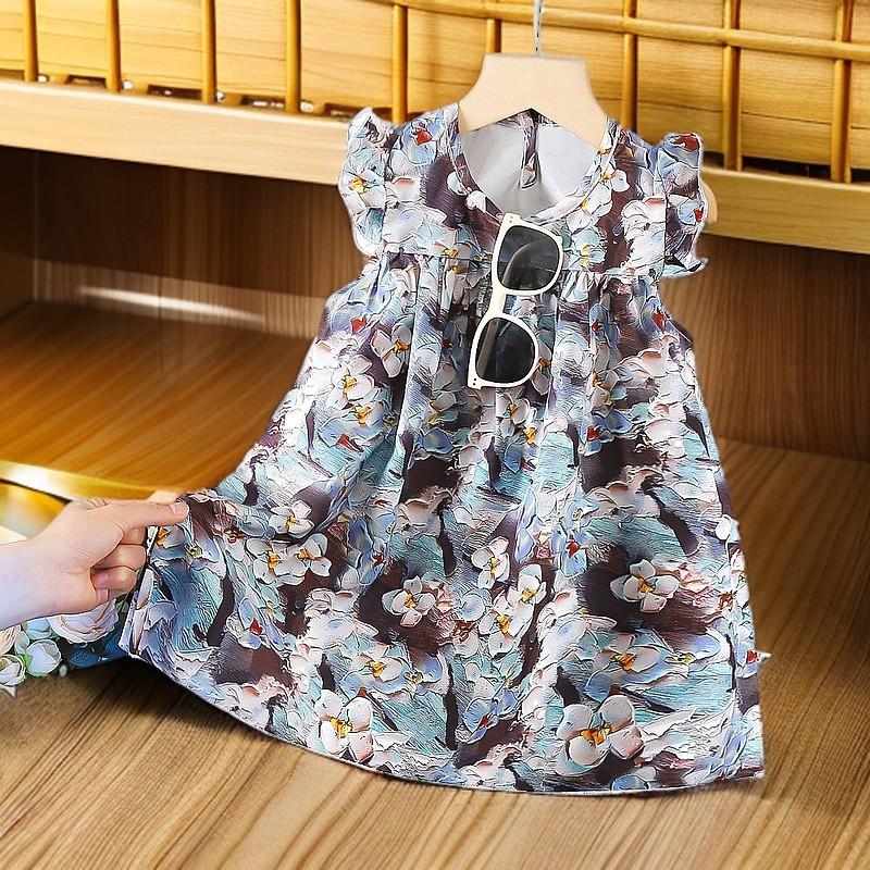 Snow Silk Girls Dress With Floral Pattern And Aline Skirt For Summer Playtime