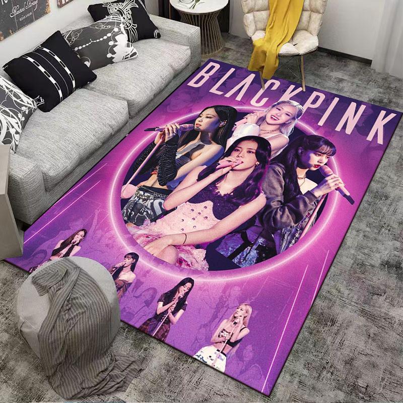 Фиолетовый ковер со стильными исполнительницами и текстом Blackpink, подходит для использования в качестве противоскользящего покрытия для гостиной, спальни, диванов