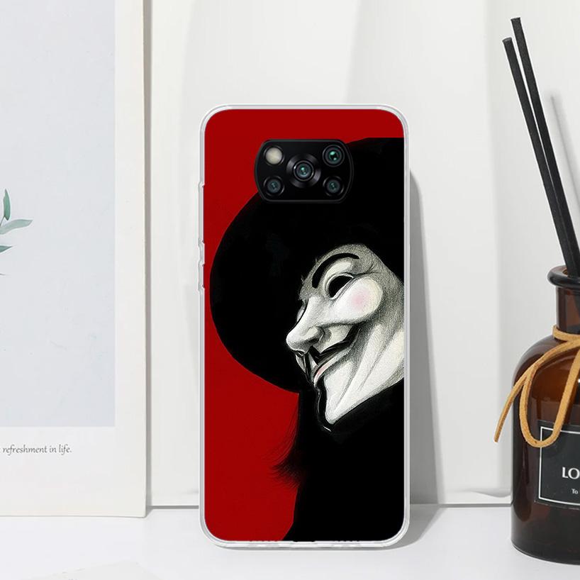 Анонимный чехол для телефона с маской V для Xiaomi Poco X7 X6 X5 M7 M8 Pro F7 Ultra Redmi 15C 15 13C 13 12C 12 10 10C 10A Арт Fundas Poco X7