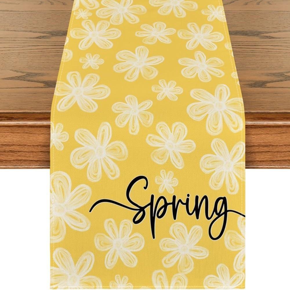Fresh Style Dinning Table Runner Anti Slip Decorative Linen Table Runner Floral Pattern Table Decor Holiday Party