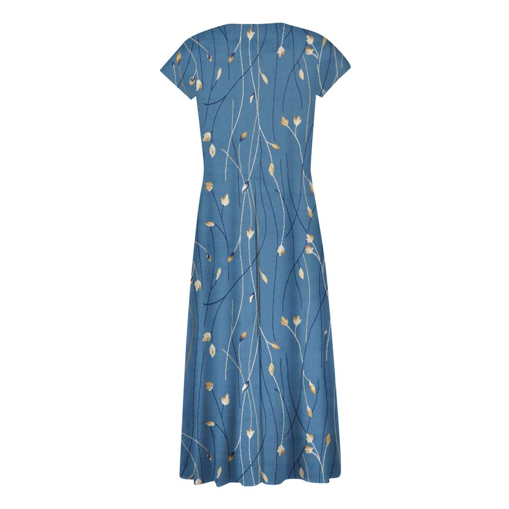 Жен. Длинное платье Платье макси Повседневное платье Шифоновые платья Свободное платье Сплошной цвет На каждый день Для взрослых На открытом воздухе Повседневные платья С рюшами С короткими рукавами Платье с v-образным вырезом