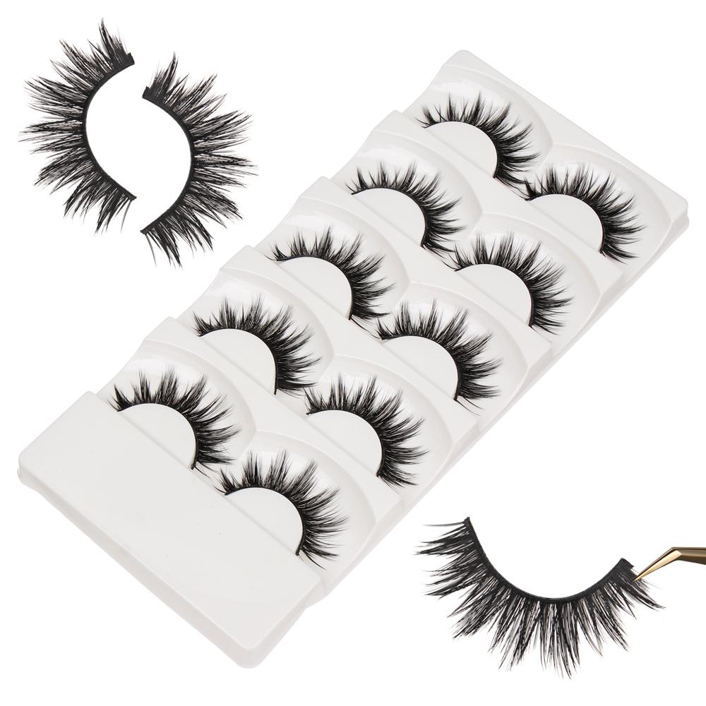 5 Pairs Long Cross Soft Natural Handmade Black Eye Lashes Extension False  Eyelashes