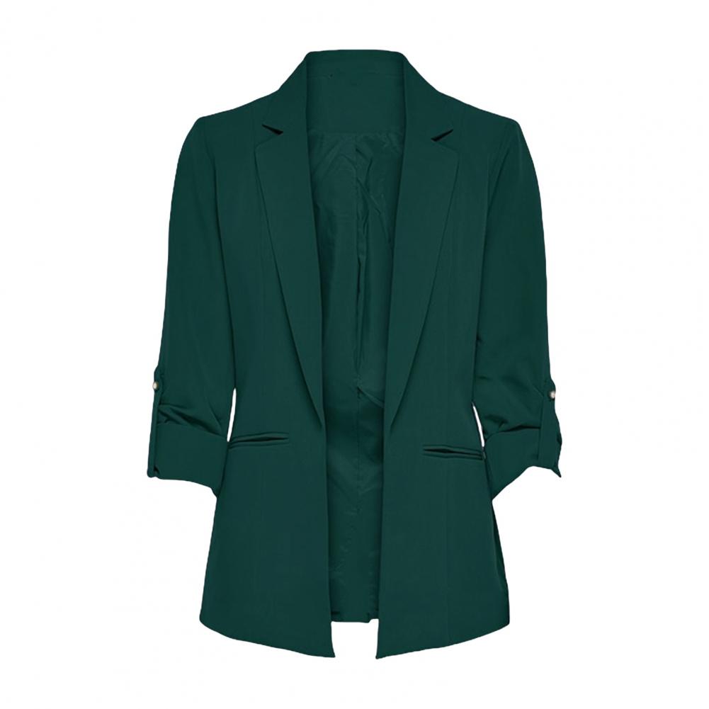 Women Suit Coat Turn-down Collar Long Sleeve Pockets Suit Jacket Solid Color Open Front Office Lady Business Outwear
