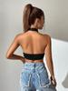 Sexy Black Backless Deep V-neck Halter Top Women Summer Sleeveless Slim Club Party Crop Tops Fashion Y2K Solid Streetwear Clothes