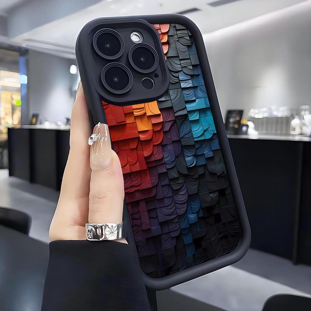 Gradient Color Sandstone Staircase Sky Eye Black Groove Phone Case for iPhone 15/16/17