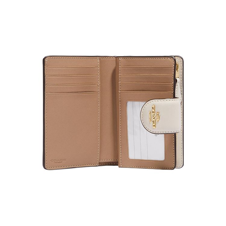 Coach Кошелек на молнии сбоку 13 Classic Monogram Цветочный принт Холст и кожа Средний женский кошелек Светло-хаки CH480-IMOT4