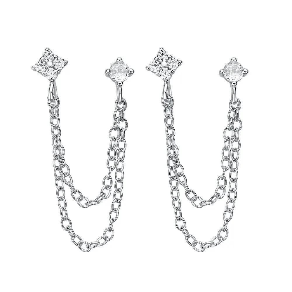 Korean 925 Silver Tassel Crystal Line Loop Earrings For Women Girls Fashion Wedding Party Jewelry Gift