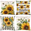 Sunflower Pillow Cover Linen Printed Summer Bee Pillow Cover for Living Room Sofa Cushion Cover
