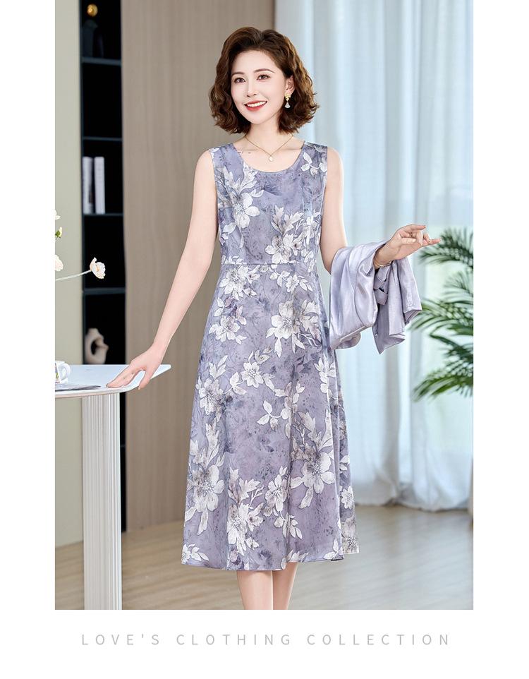 Элегантный летний комплект-двойка для зрелых женщин - пальто и платье в традиционном китайском стиле