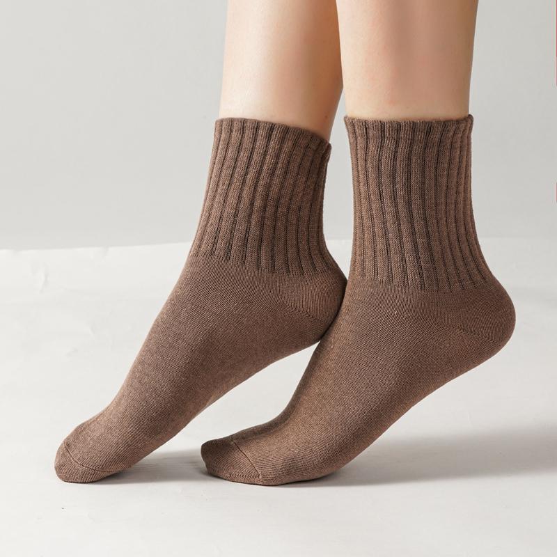 Женские носки средней длины на весну и осень, впитывающие пот и дезодорирующие носки из чистого хлопка, без косточек и с ворсом, препятствующим образованию катышков