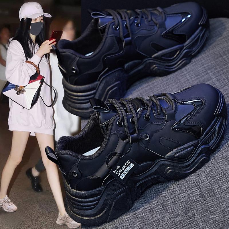 Black sneakers, new spring student shock absorption, light and not tired, dad running