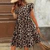 Женское летнее платье с оборками, рукавами-крылышками, круглым вырезом, леопардовым принтом, для отпуска, пляжное, цельное