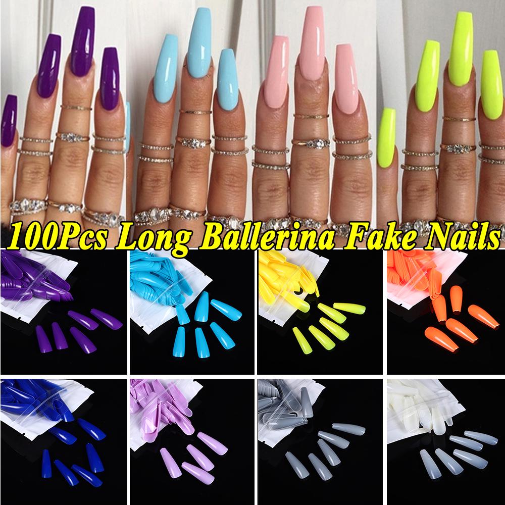Long Ballerina Full Cover Acrylic Candy Color False Nail Tips Nail Extensions Fake Nails Manicure