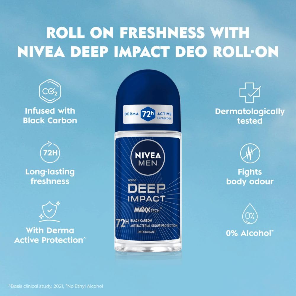 Nivea Мужской шариковый дезодорант-антиперспирант Deep Impact Freshness для мужчин с черным углем | 50 мл