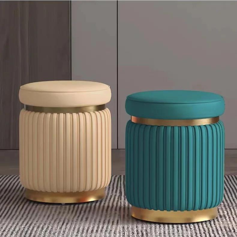 Небольшие табуреты, кожаные табуреты, легкие роскошные круглые табуреты, табуреты для макияжа, журнальные столики для гостиной, скамейки, диваны премиум-класса, мягкие подушки