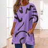 3/4 Sleeve Pocket Tops For Women T-Shirt Casual Print Mid-length Tops T Shirt Round Neck Pullover  Blouse