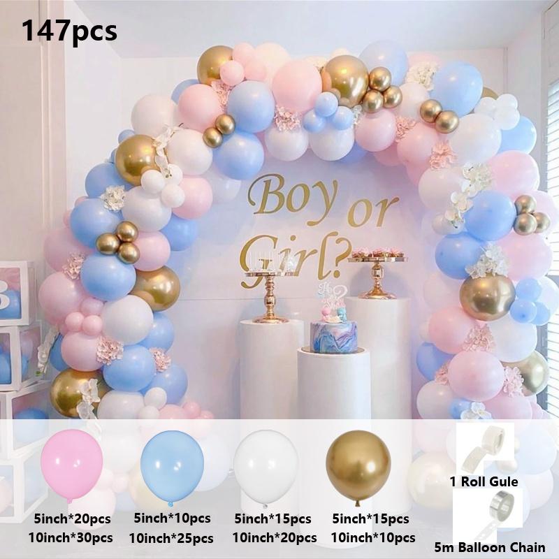 Baby Shower Decorations Macaron White Pink Blue Gold Balloon Arch Kit Wedding Birthday Boy Or Girl Gender Reveal Party