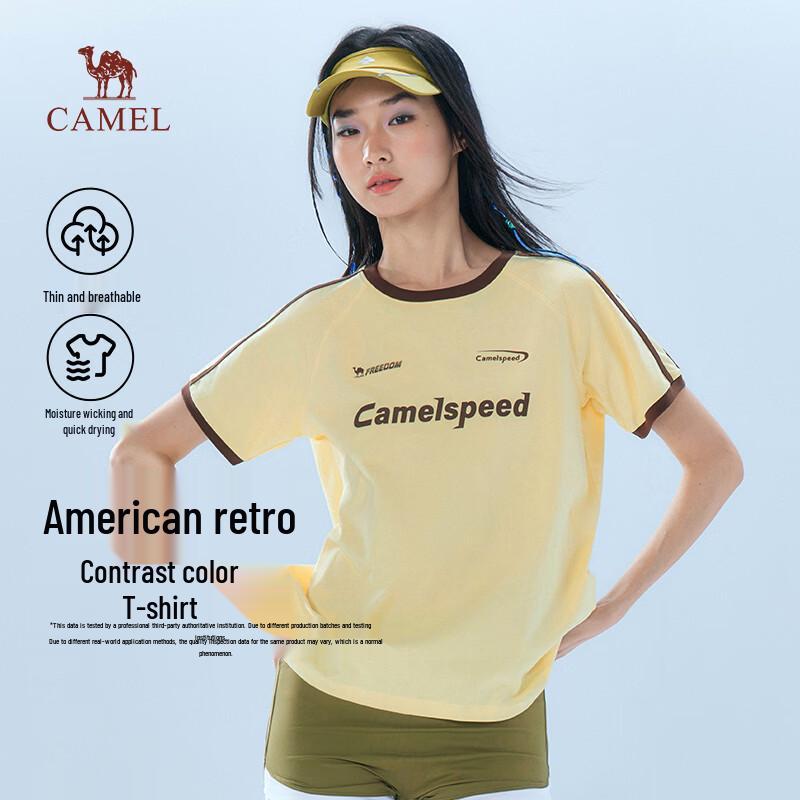 Camel Ретро-футболка в стиле color block с быстрой сушкой для мужчин и женщин