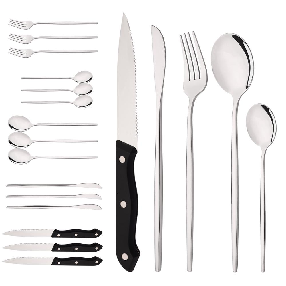 20Pcs Dinnerware Set Stainless Steel Tableware Mirror Dinner Gold Cutlery Set Steak Knife Fruit Fork Spoon Flatware Kitchen Set