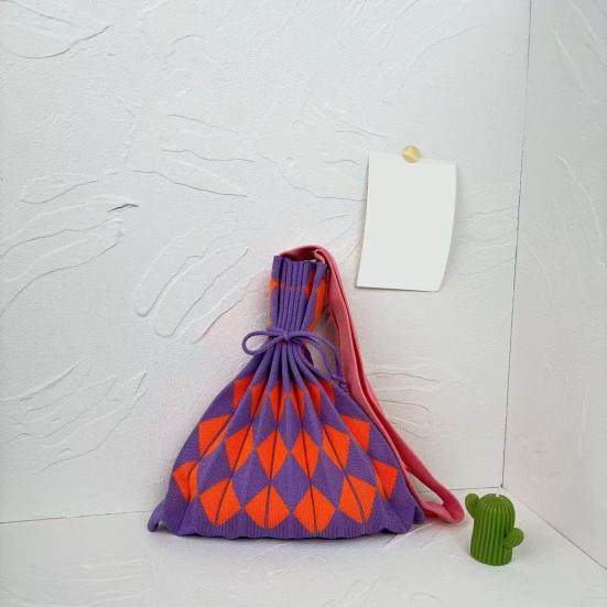 Сумка-тоут с завязками на шнурке в стиле ретро, складная вязаная сумка-тоут с цветными блоками