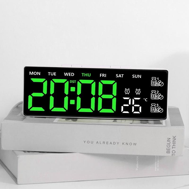 Цифровой будильник ТЕМП Дата Неделя 3 Напоминания о приеме лекарств 2 Будильника 3 Уровня Яркости USB Выход Порт для зарядки 12/24H Светодиодные часы