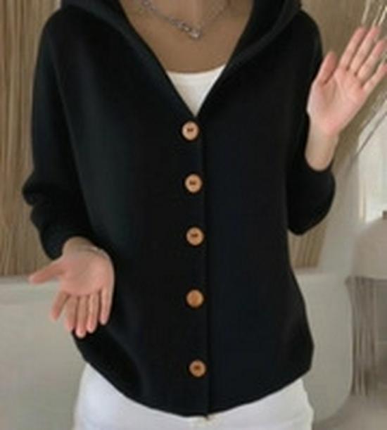 2025 Women’s Solid Color Button Knit Hooded Cardigan Sweater - Casual Fashion for Autumn & Winter