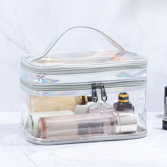 Cosmetic Bag Large Capacity Dry Wet Separation Waterproof Portable Handle Clear Visible Zipper Travel Toiletry Makeup Pouch Travelling Use