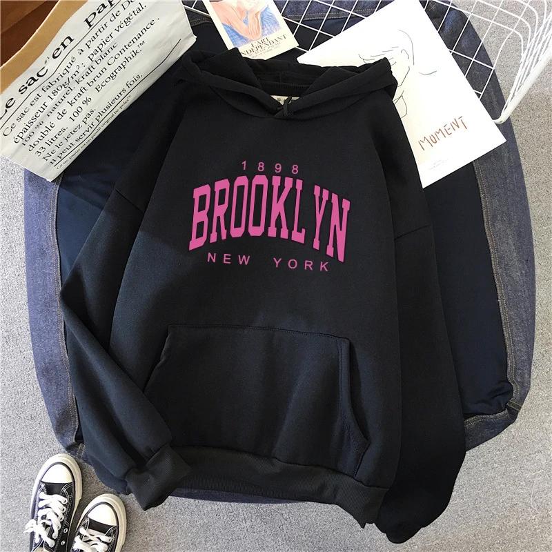 Brooklyn Fashion Hoodie for Woman All Season Daily Casual Sport Hooded Longsleeve Pullover Girls Home Outdoor Comfort Sweatshirt