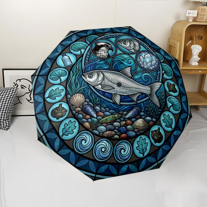 Ocean Life Harmony pattern umbrella, portable and foldable design, 8 ribs, a casual accessory for Halloween, Christmas, and birthday gifts.