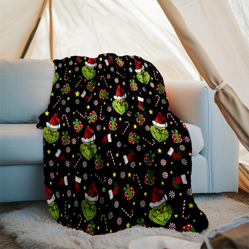 Grinch Theme Printed Blanket Perfect For Couch Bed Travel Outdoor Use Machine Washable Cozy Durable