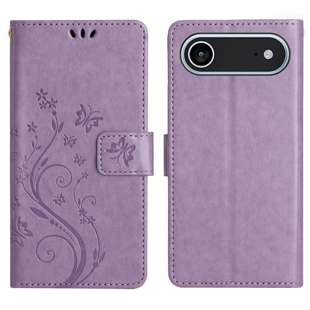 Для iPhone 17 Кожаный чехол-кошелек Чехол для телефона с тиснением в виде бабочки и цветка со шнурком