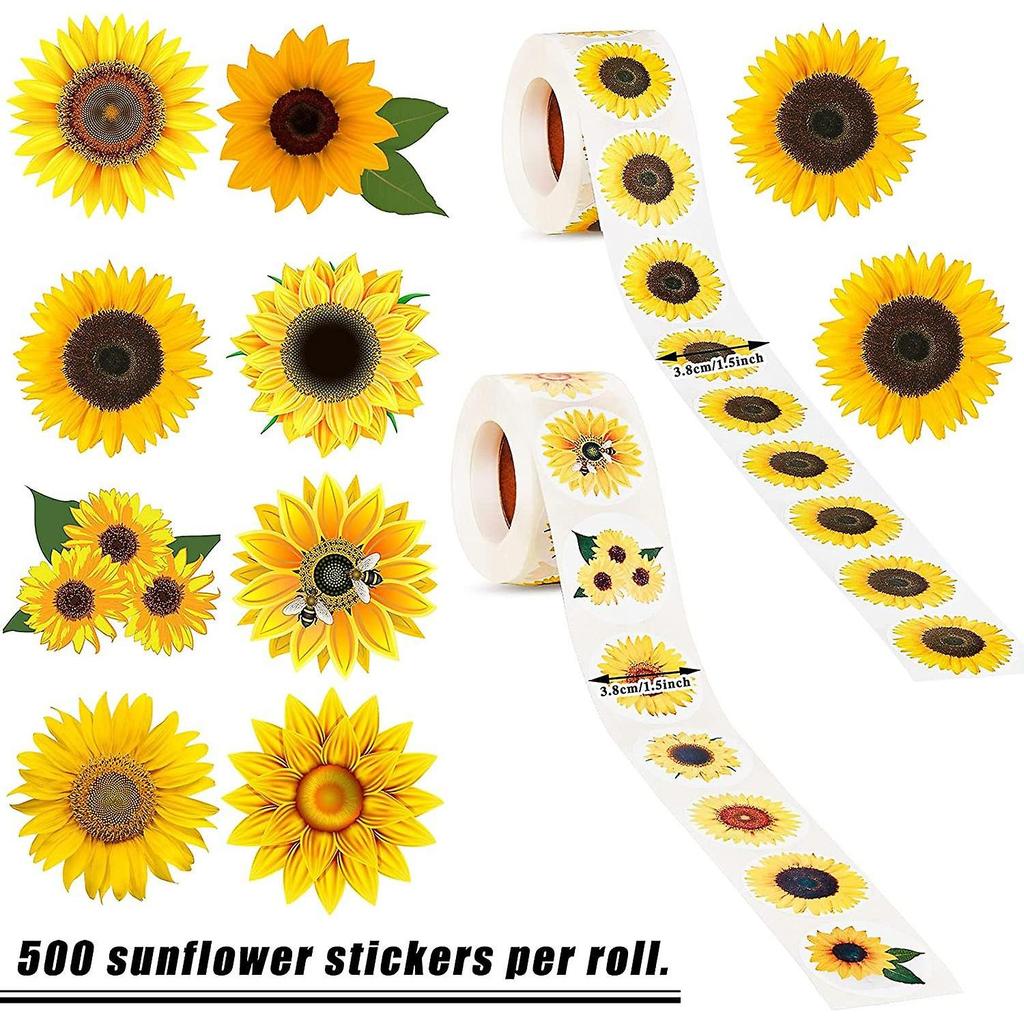 Sunflower Sticker, 1000 Pieces 1.5 Inch Sunflower Label with 8 Sunflower Pattern Sunflower Sticker Roll Self Adhesive Seal for Christmas Thanksgiving