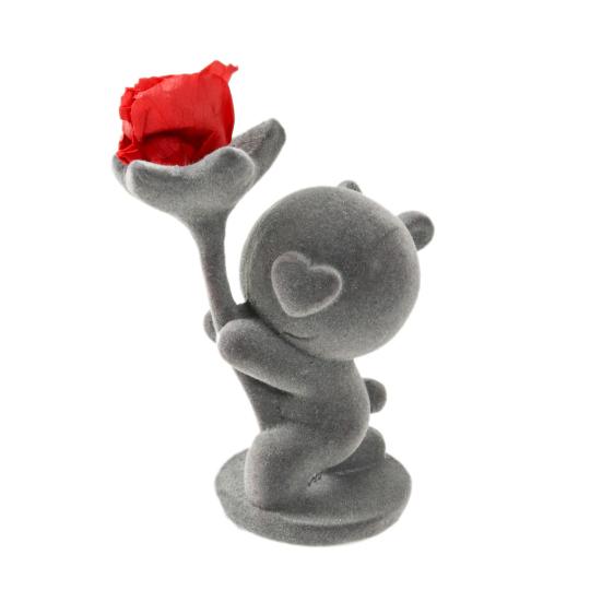 Valentines Day Bear Ornament with Preserved Rose Holding Eternal Flower Flocking Bear Decoration Wedding Anniversary Romantic Gift