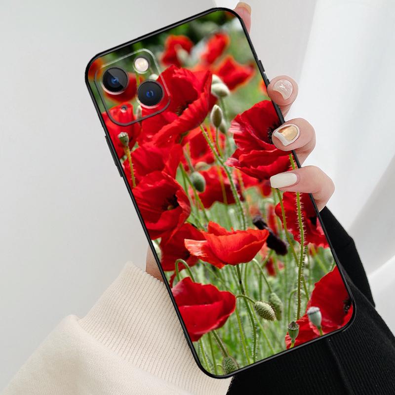 Красный Цветок Мака Чехол Для Телефона Для iPhone 17 Pro Max 16 15 14 11 12 13 Pro Max mini 15 16 Plus 16e 17 Air Cover